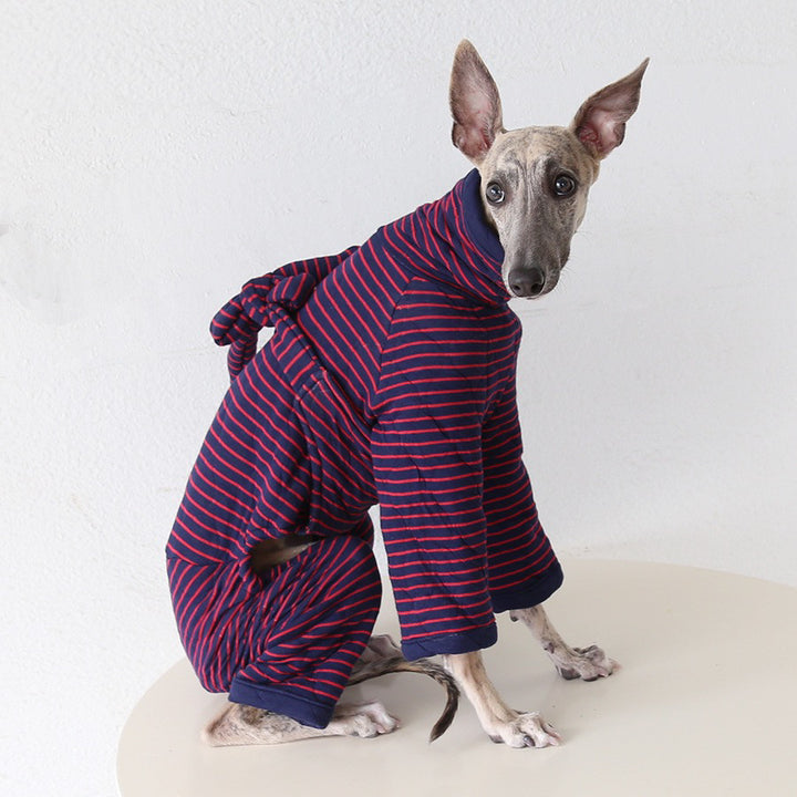 Mono elegante de rayas para perro de cuatro patas con lazo