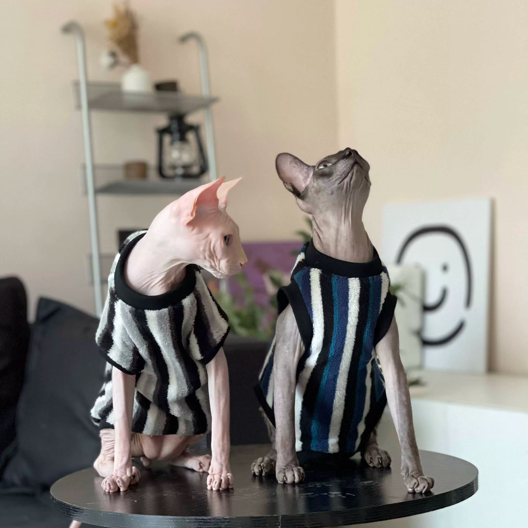 Vertical Striped Flannel Sphynx Cat Onesies and Sweaters