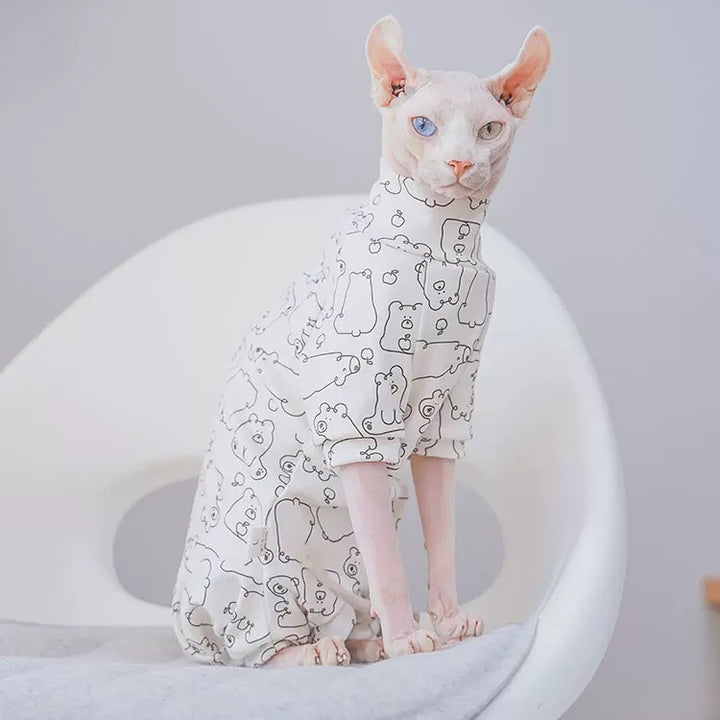 Polar Bear Print Sphynx Cat Onesies Pajamas