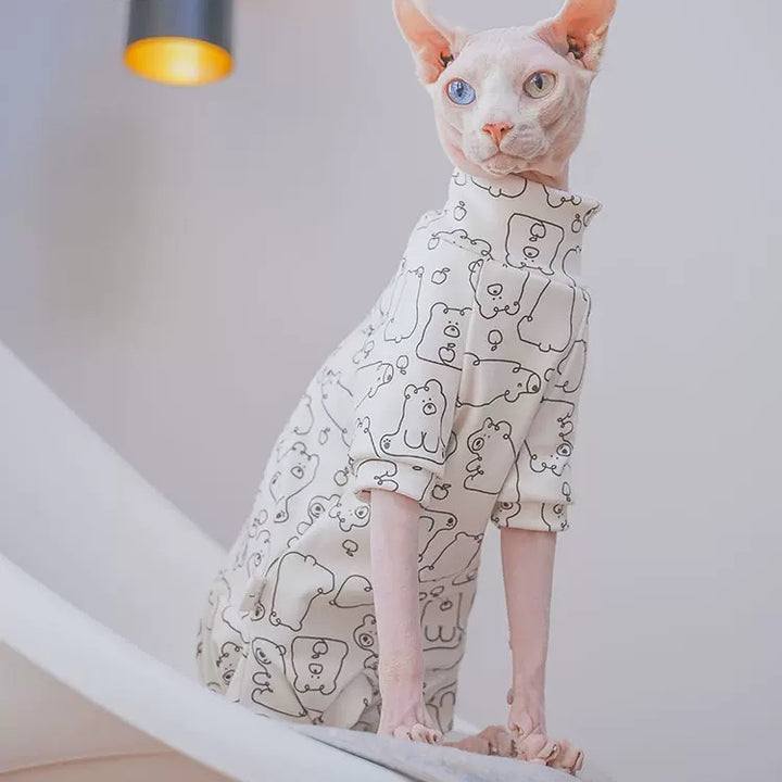 Polar Bear Print Sphynx Cat Onesies Pajamas