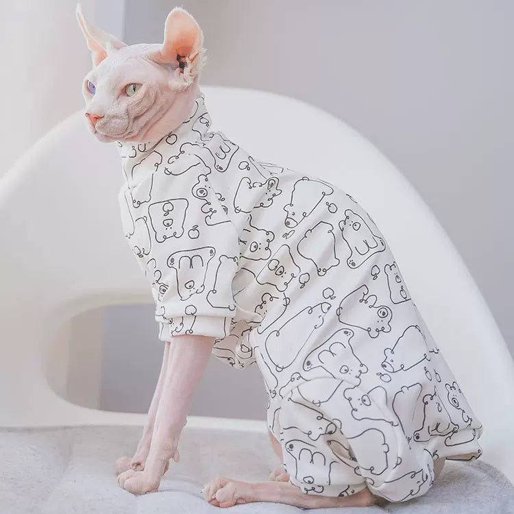 Polar Bear Print Sphynx Cat Onesies Pajamas