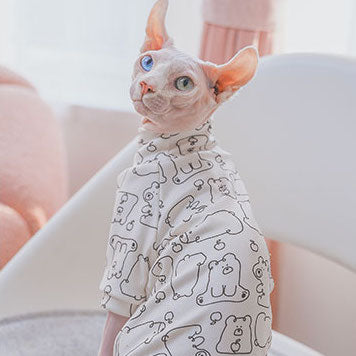 Polar Bear Print Sphynx Cat Onesies Pajamas