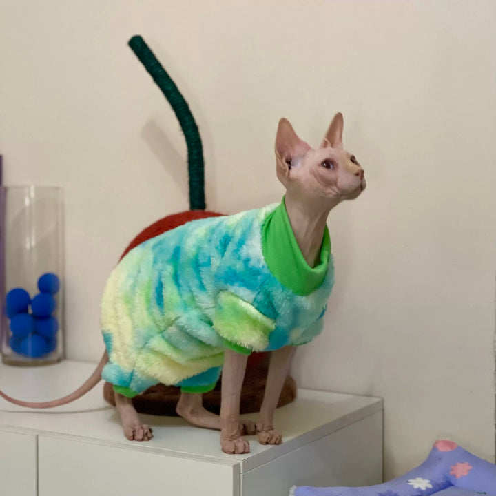 Tie Dye Sphynx Cat Fleece Onesies and Sweaters