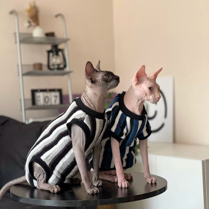 Vertical Striped Flannel Sphynx Cat Onesies and Sweaters