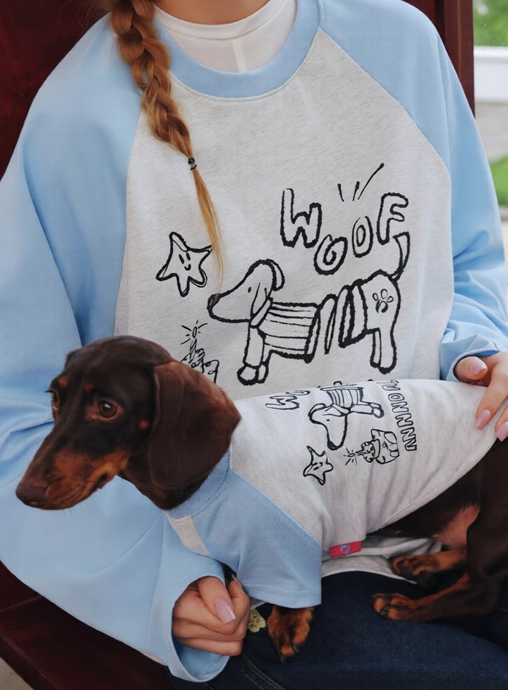 Dog and owner matching shirts baseball tee set in light blue and grey 100% cotton pet owner matching clothes