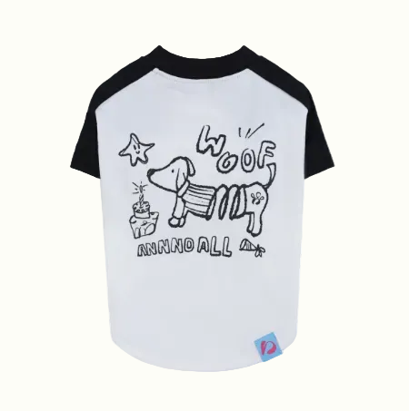 Black and white baseball tee matching pet clothes with cute graphic for small dogs