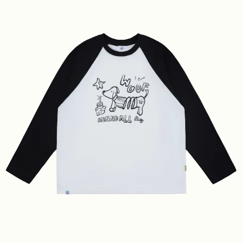 Black and white long sleeve raglan baseball matching clothes for girl and boy pet owners with dogs