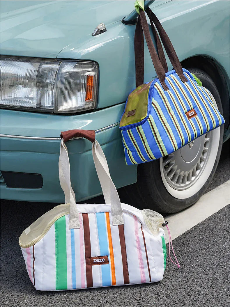 Zeze Urban Stripes Pet Travel Tote Bag in Blue