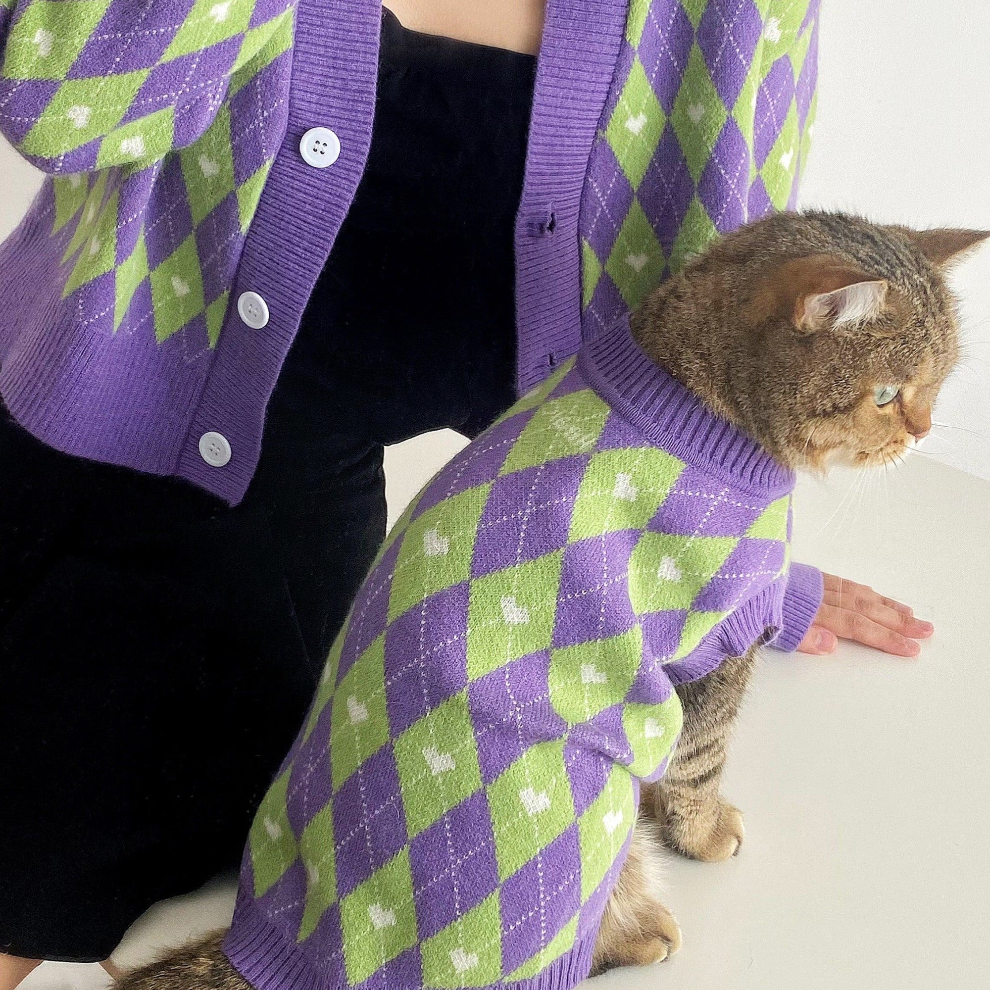 Argyle Plaid Pet Human Matching Cardigan CityBear