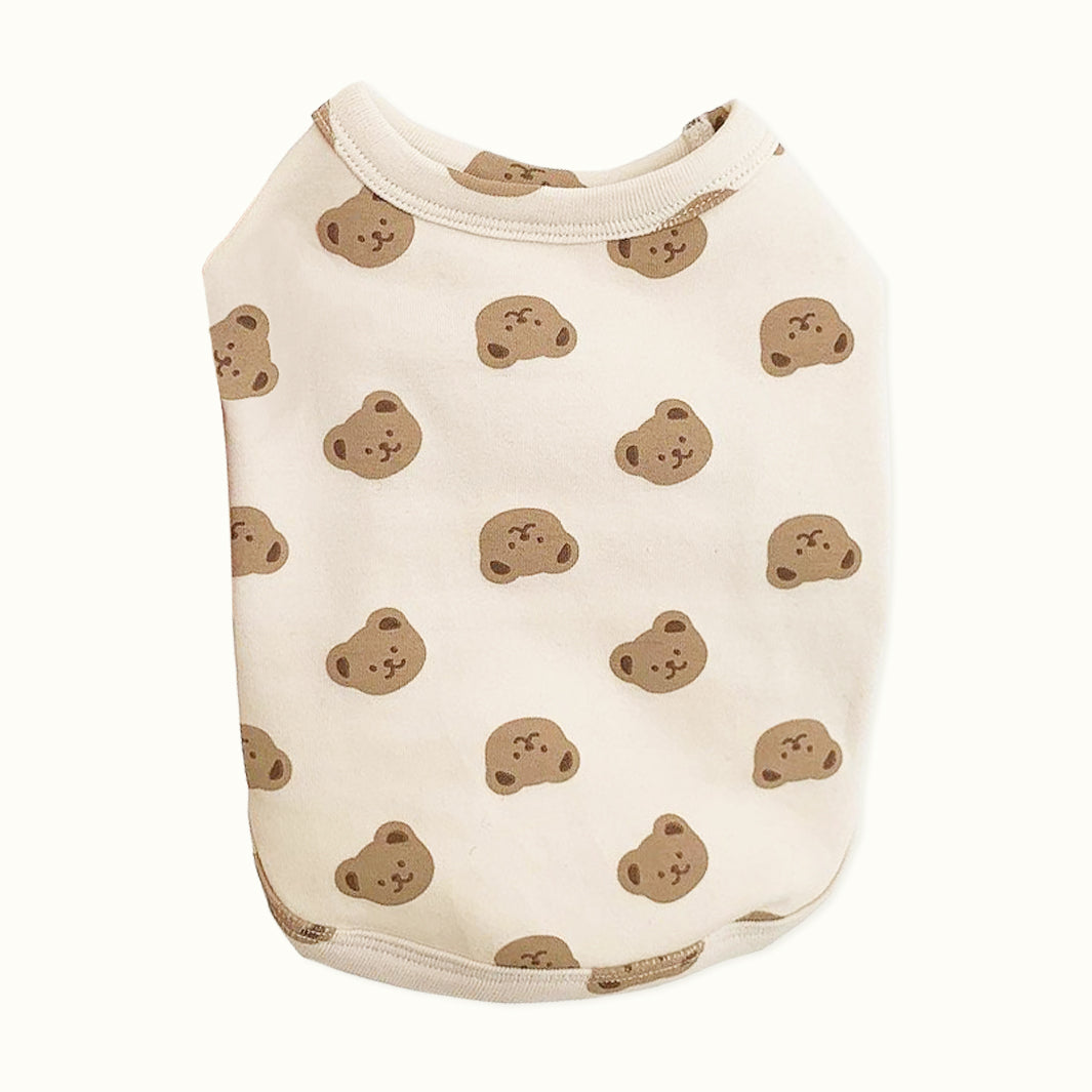 Bear Print Round Neck Pet Top