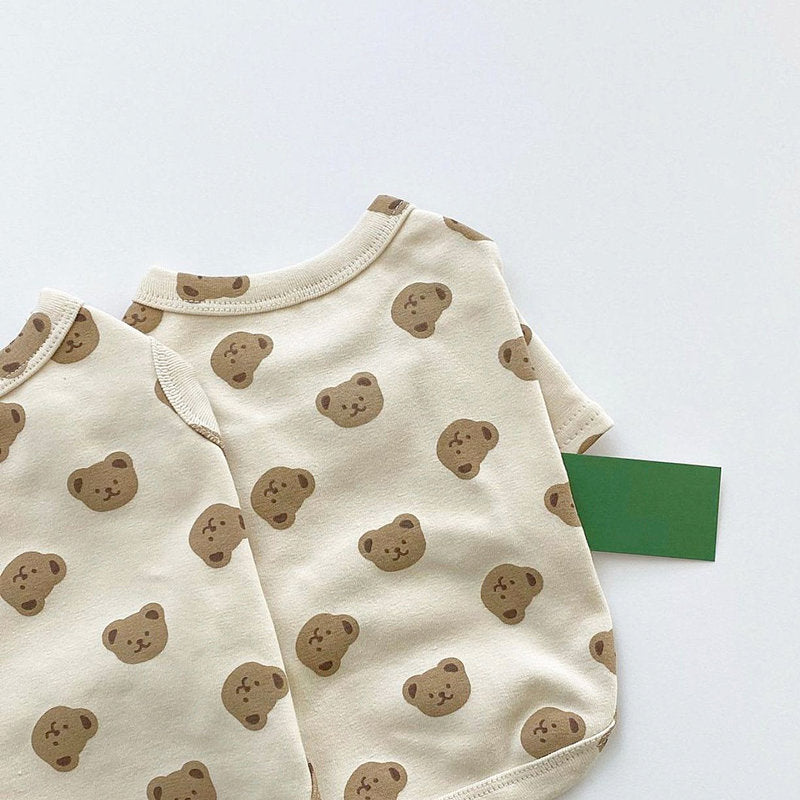 Bear Print Round Neck Pet Top