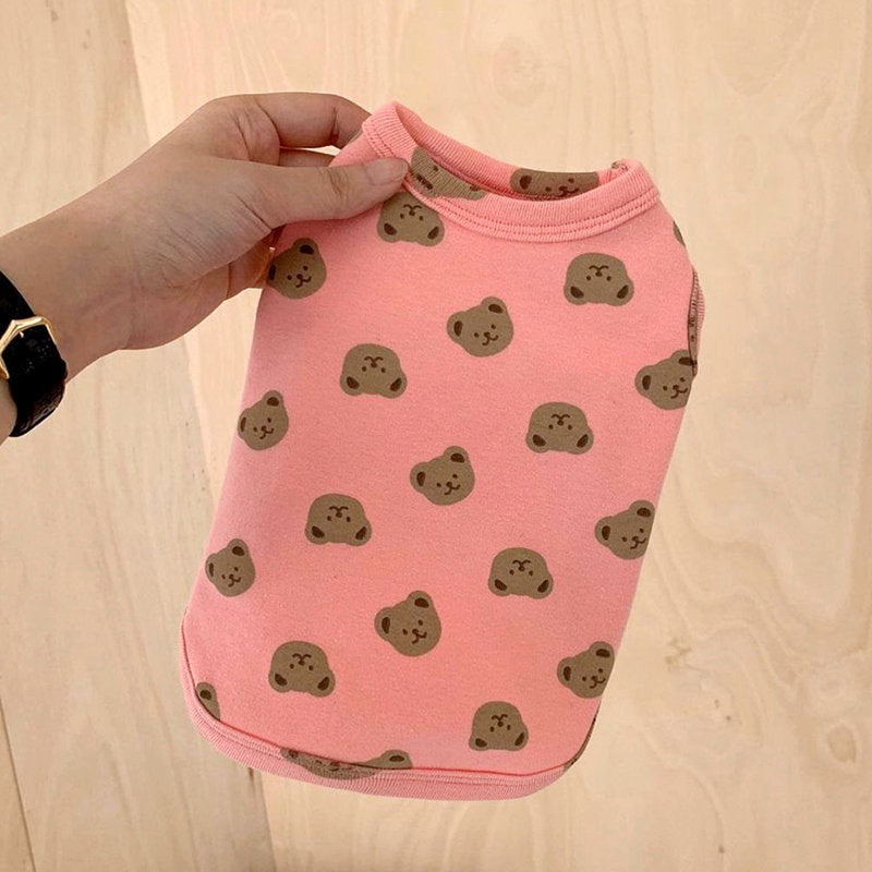 Bear Print Round Neck Pet Top