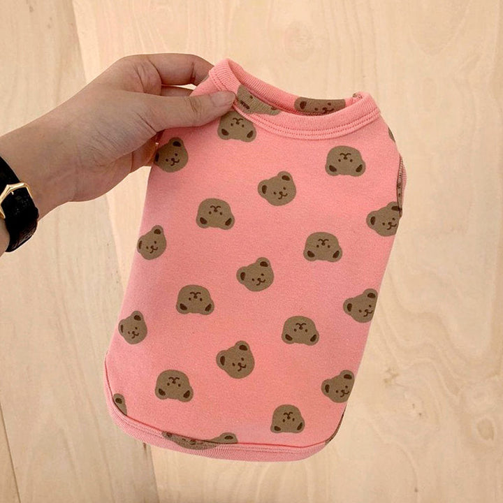 Bear Print Round Neck Pet Top