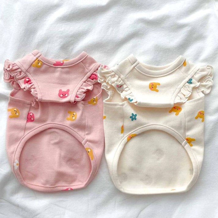 Cute Bunny Ruffle Short Sleeve Pet Top