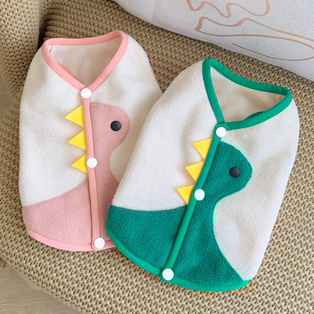 Super cute dinosaur button-through vest for cats and small dogs. Pink and green colors available.