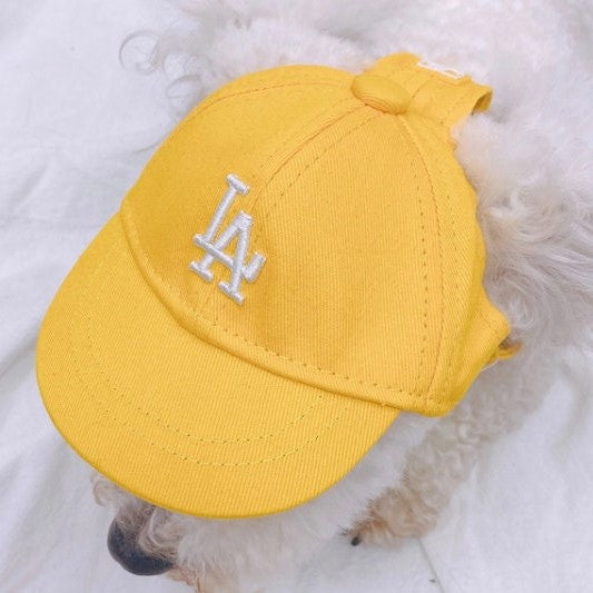 dog baseball cap dog hat LA dodgers yellow