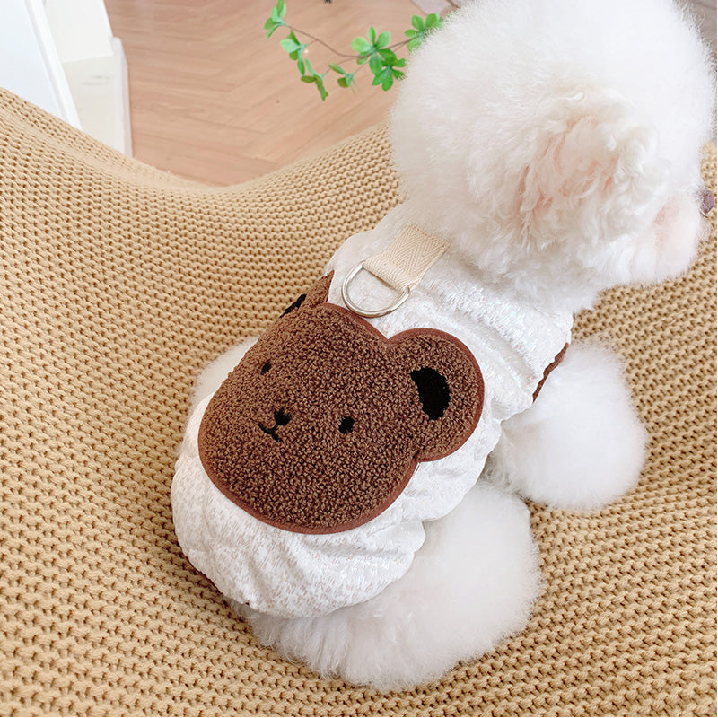 fluffy bear button through vest with hook for small dogs