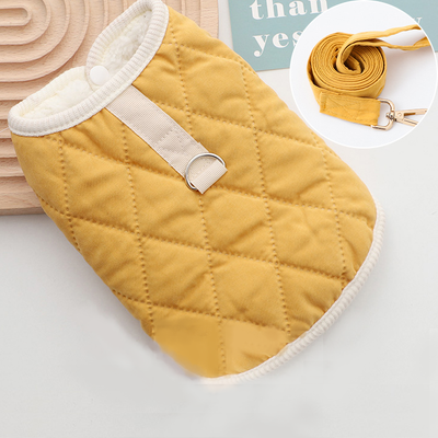 diamond stitch pet jacket vest with hook and leash in maize color