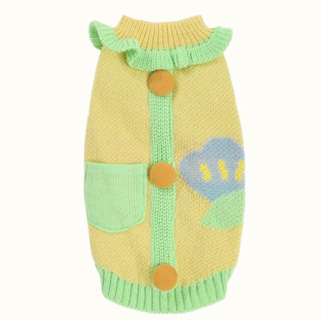 pet floral sweater warm knitwear for cats and dogs clothe in yellow color