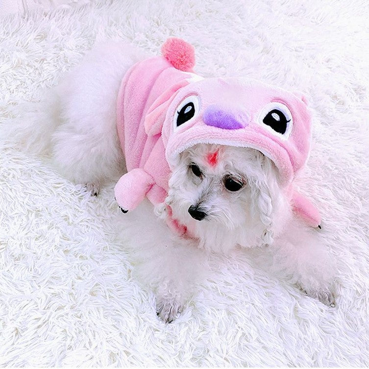 Stitch Angel Dog Costume Fleece Lined Hoodie Pink XS