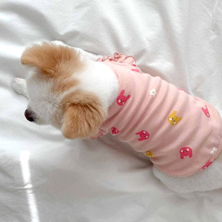 Cute Bunny Ruffle Short Sleeve Pet Top