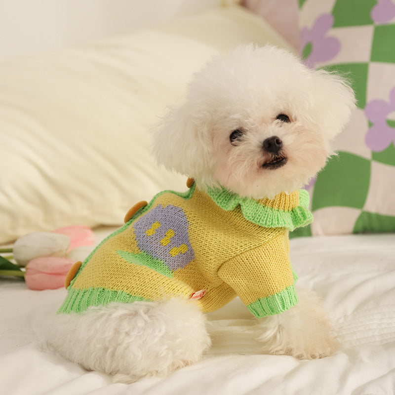 cute small dog floral sweatshirt warm knitwear