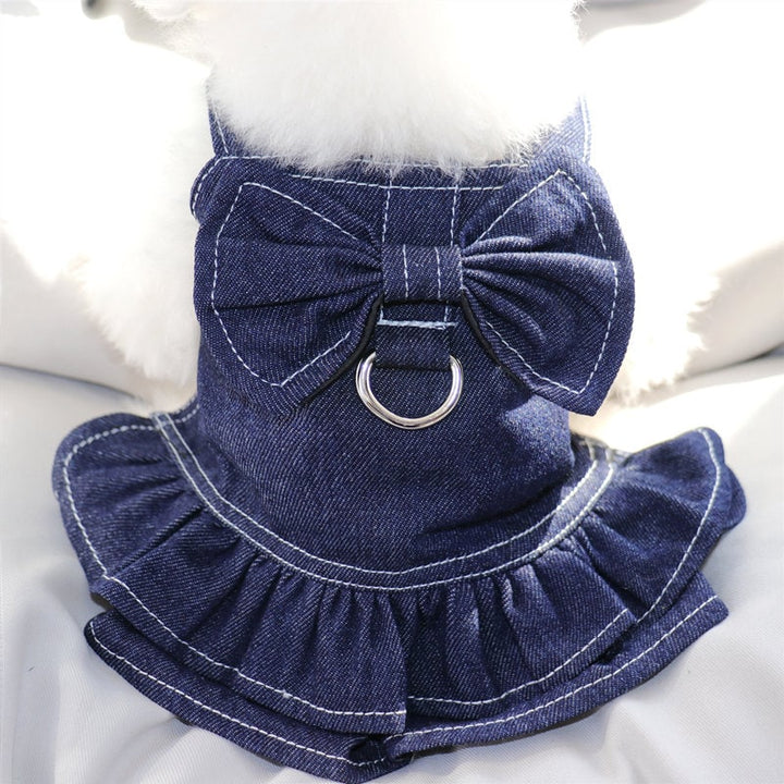Denim Dog Dress With Harness Small Dog Clothes Cat Clothes Puppy Clothes Girl Dog Clothes Dog Costume Dog Lover Gifts Cute Designer Dog Clothes