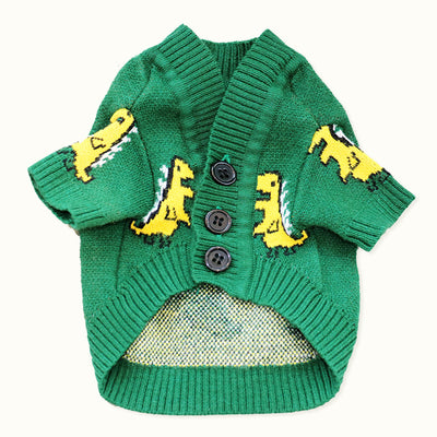 Dinosaur Button Front Knitted Sweater for Cat Dog Stylish Pet Clothes Cute Knitwear Pet Clothing Winter Warm Outfits for Puppy Autumn Winter