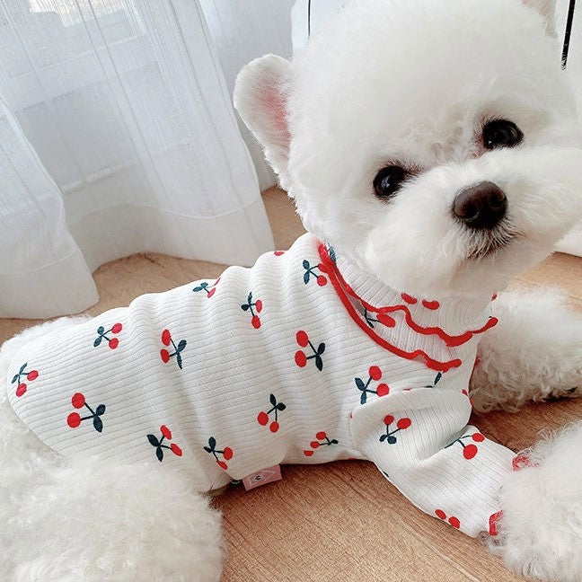 Cherry bottoming shirt spring and autumn pet cat Teddy Schnauzer Pomeranian Bichon puppies dog clothes small dogs