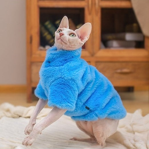 Extra Warm Pet Jackets Sphynx Cat Faux Fur Coat In Blue Color