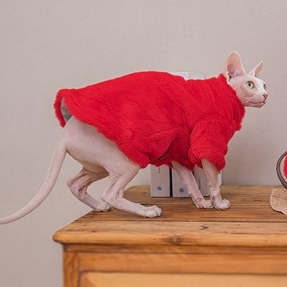 Extra Warm Sphynx Jackets Sphynx Cat Faux Fur Coat In Red Color