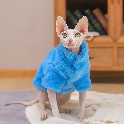 Sphynx Cat Faux Fur Coat Extra Warm Sphynx Jackets In Blue Color