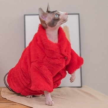 Extra Warm Pet Jackets Sphynx Cat Faux Fur Coat In Red Color