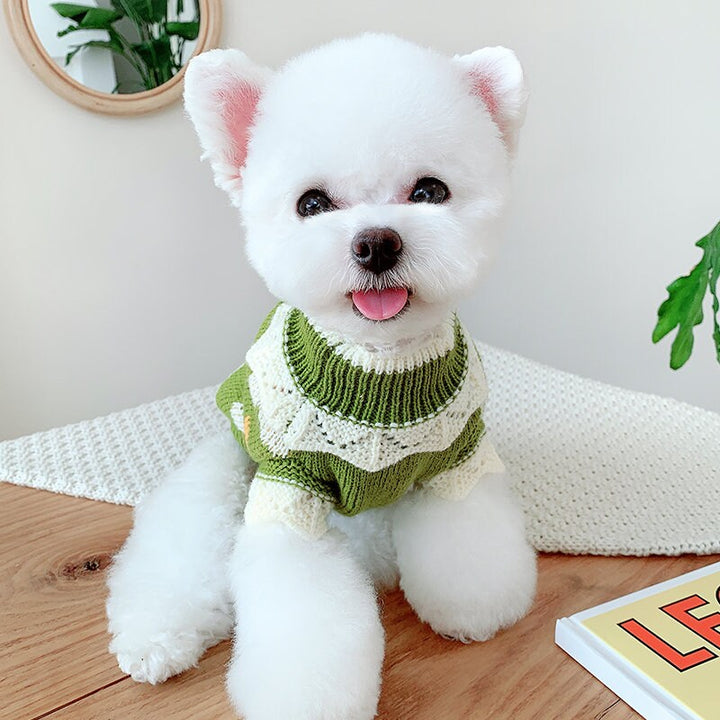 Flower Pattern Dog Sweater Dog Clothes Puppy Clothes Cat Clothes Laced Neckline Fall Pet Clothes Pet Tops Small Dog Clothes for Small Dogs
