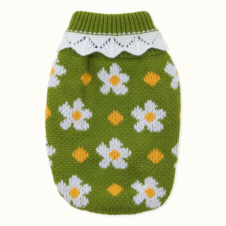 Flower Pattern Dog Sweater Dog Clothes Puppy Clothes Cat Clothes Laced Neckline Fall Pet Clothes Pet Tops Small Dog Clothes for Small Dogs