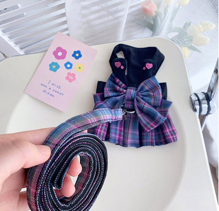 Pet Harness Dress and Leash Set Cute Elegant Dog Clothes Puppy Harnesses Vest for Big Bow Cat Clothes Leash Lead Small Dogs Puppy Leash