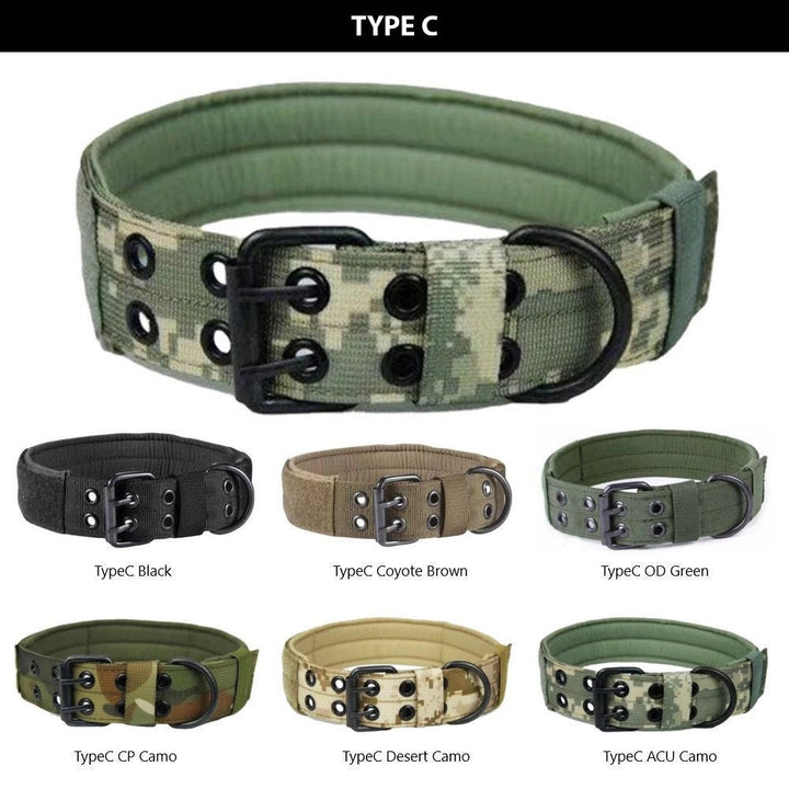 K9 Military Dog Collar Type C Black, OD Green, Coyote Brown, CP Camo, Desert Camo, ACU Camo
