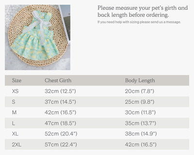 Floral Print Pet Cute Dress XS-XXL Size Chart