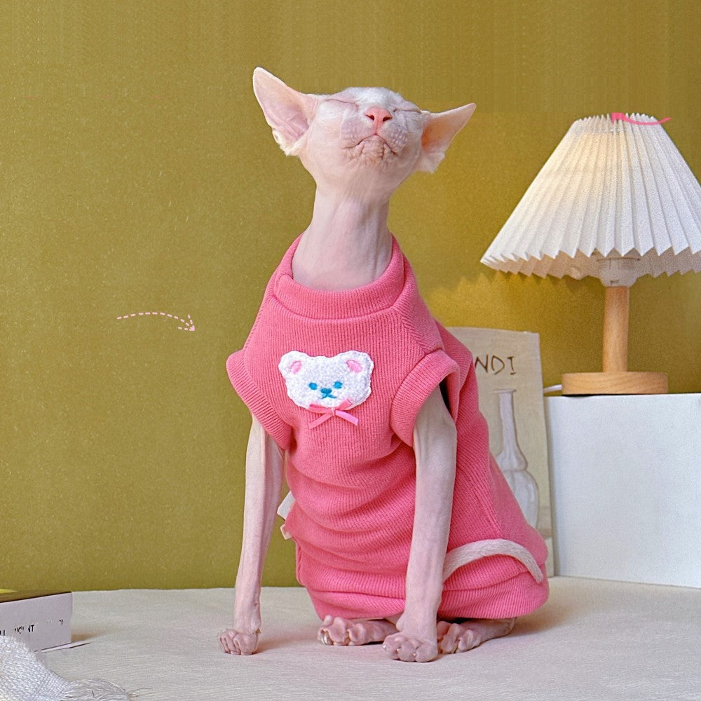 little bear sphinx cat clothes in pink color
