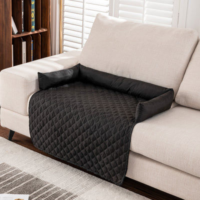 black furniture protector dog bed on couch