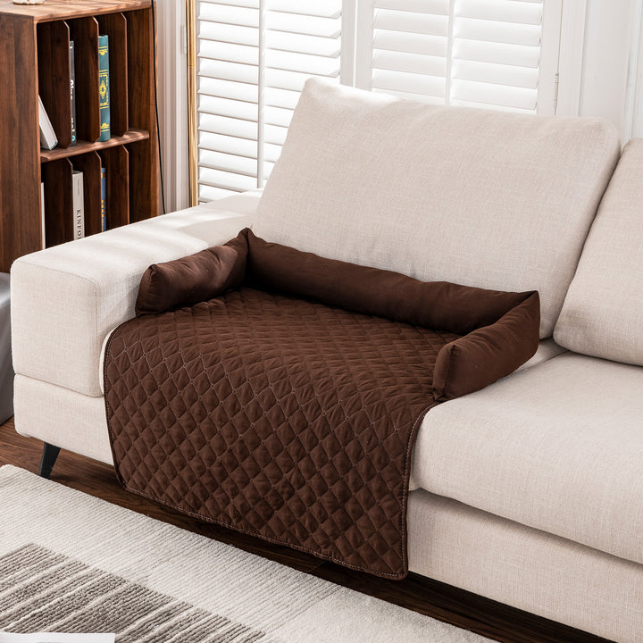 brown furniture protector dog bed on couch