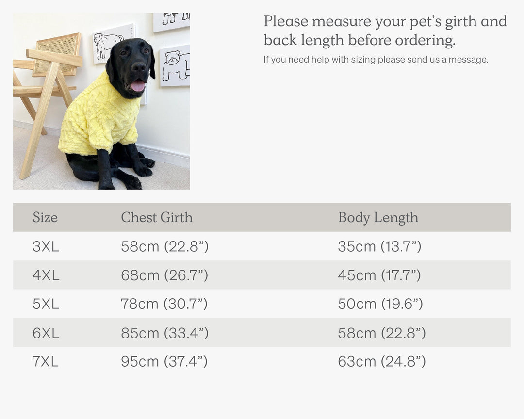 Pet Sweater Big Dog Clothes 3XL-7XL SIze Chart