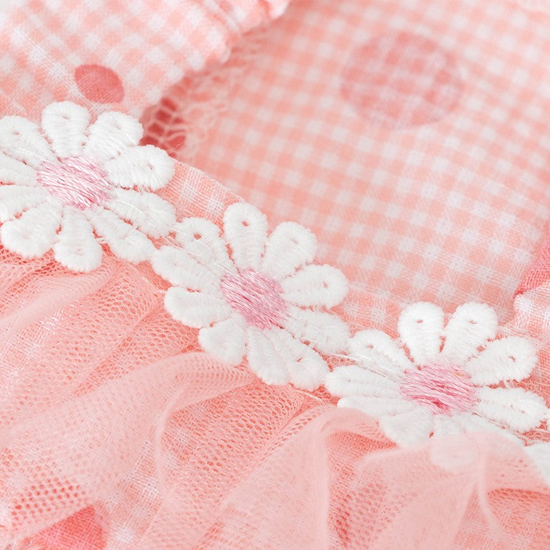 daisy laced polka dot dress puppy clothes in pink