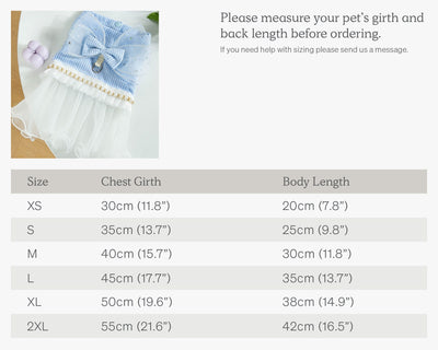princess style lace dress pet dress xs-xxl size chart