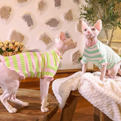 Ruffle Stripes Sweaters Sphynx Cat Clothes