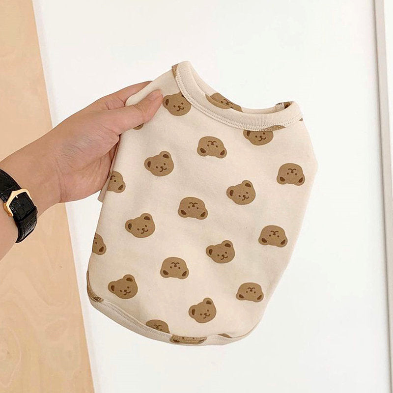 Bear Print Round Neck Pet Top