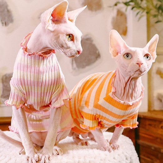 Sphynx Cat Clothes Ruffle Stripes Sweaters