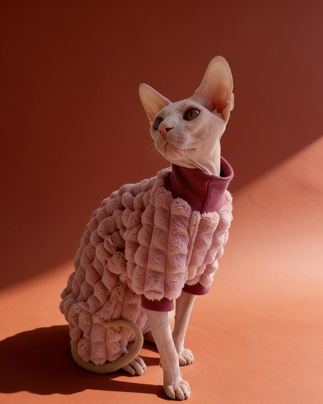 Sphynx Cat Clothes Square Puffer Fleece Sweater in Purple Color