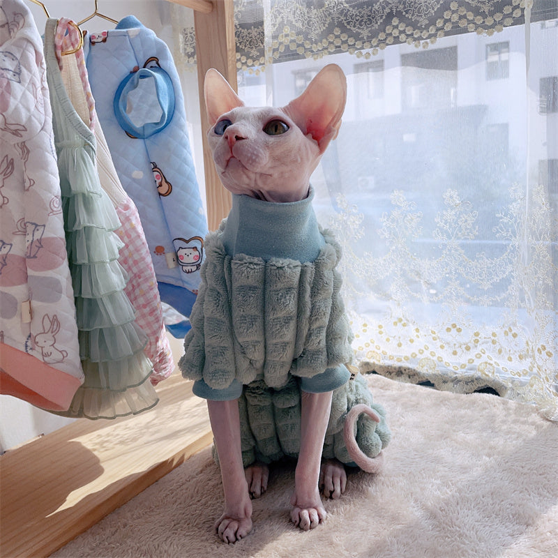 Sphynx Cat Clothes Square Puffer Fleece Sweater	In Mint Color