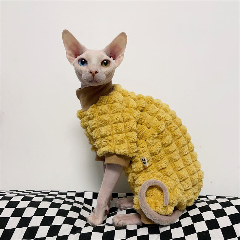 Sphynx Cat Clothes Square Puffer Fleece Sweater	In Yellow Color